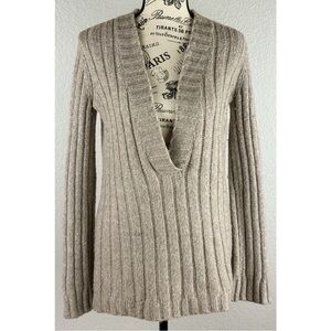 Inhabit Women's Beige Camel/Merino Wool Blend Deep V-Neck Sweater, size Small